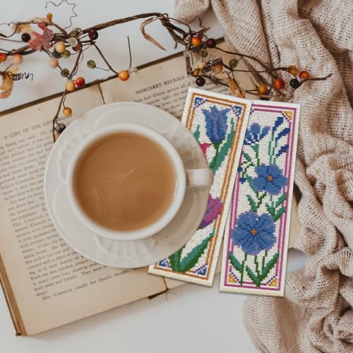 Kit marque-page point de croix débutant ORIGACH 6 pièces motifs fleurs - 6
