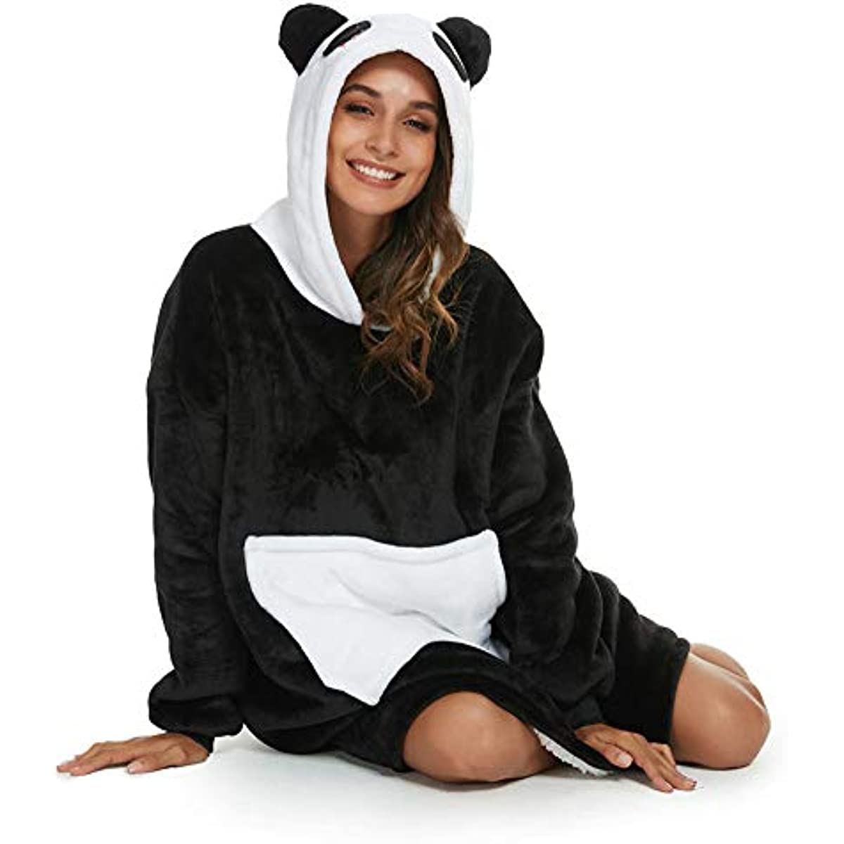LATH.PIN Panda Manta-sudadera de gran tamaño con capucha de franela, unisex