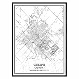 TANOKCRS Guelph Canadá Mapa de pared arte lienzo impresión cartel obra de arte sin marco moderno mapa en blanco y negro recuerdo regalo decoración del hogar -11x14 inches