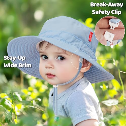 HECCEI Baby Sun Hat Adjustable Summer Beach Hat with Wide Brim UPF 50+ Sun Protection Bucket for Infant Boy Girl2