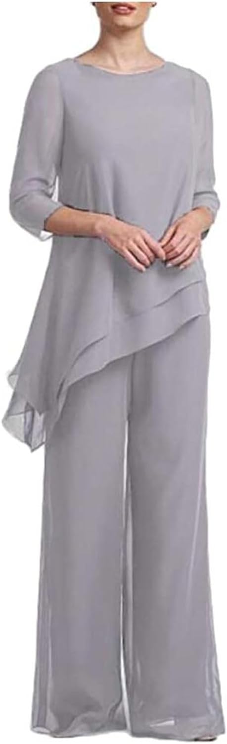 2 PC Chiffon Irregular Women Pant Suits Plus Size Mother of The Bride Pants Suit Wedding Evening Gowns