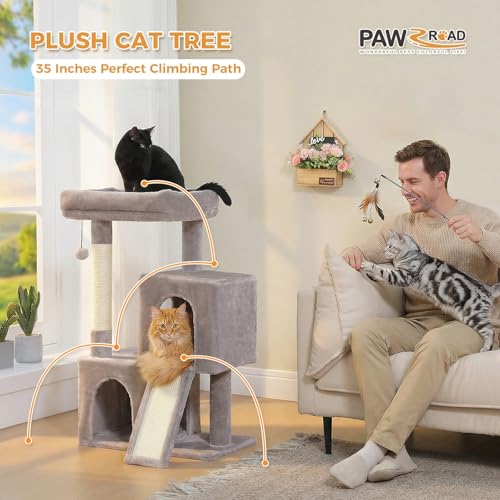 Image of PAWZ Road Cat Tree, 35 inch Cat Tower with Dual Condos for Indoor Cats,Gray