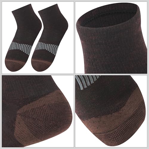 Image of Men's Women's 90% Merino Wool Running Ankle Business Athletic Casual Moisture Wicking Arch Support Everyday Thin Wool Socks, X-Large, Brown