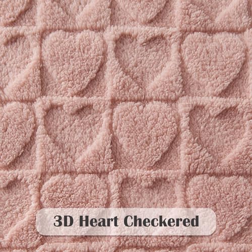 NEWCOSPLAY Super Soft Throw Blanket Dusty Pink Love Premium Silky Flannel Fleece 3D Heart Checkered Lightweight Bed Blanket All Season Use (Dusty Pink Love, Throw(50"x70"))
