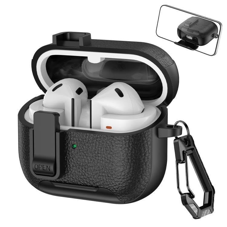 Rongep Samsung Galaxy Buds 3-Pro-3 FE için Guard-Stant Kulaklık Kılıfı Çizilme ve Darbe Önleyici Buds 3 Pro Koruyucu Rahat Tutuş Sağlayan Kilit Tasarımlı Deri Görünümlü Buds 3 Pro Kılıfı (Siyah)