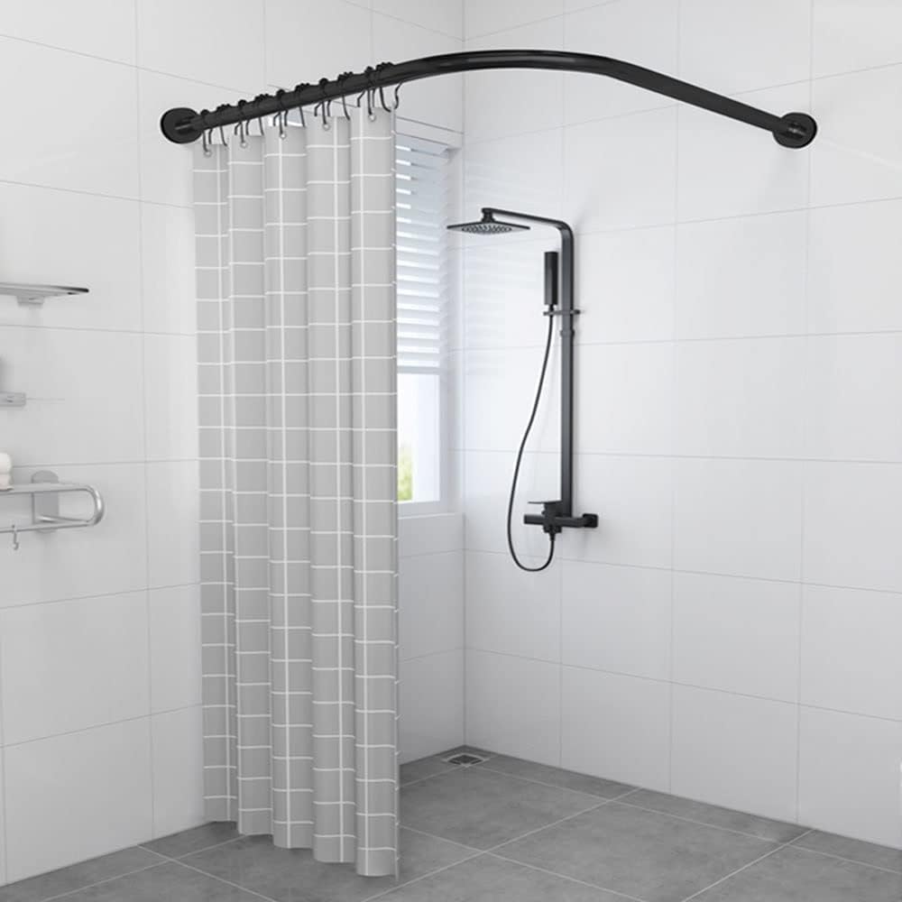 Shower Curtain Rod Rack, L Shaped Black Shower Rod, Stretchable 304 Stainless Shower Curtain Rod for Bathroom, Drill Install/Drill Free Install (Size : 90-130cm/90-130cm)