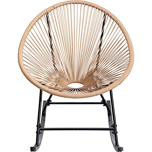 Kare Design Schaukelstuhl Acapulco, Natur, Indoor und Outdoor Stuhl im Retro-Design, Schaukelsessel, Gartenstuhl für Balkon, Garten, Terrasse, Schwarzes Stahlgestell, 85x73x95 cm (HxBxT)