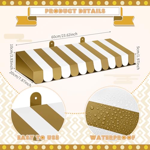 Image of Boao 4 Pcs 3D Cardboard Awning Decor,Gold and White,Striped Style | Paper Awning, Circus Carnival Theme, For Bulletin Board, Lemonade Stand, Bakery & Ice Cream Truck, Wall Window Backdrop