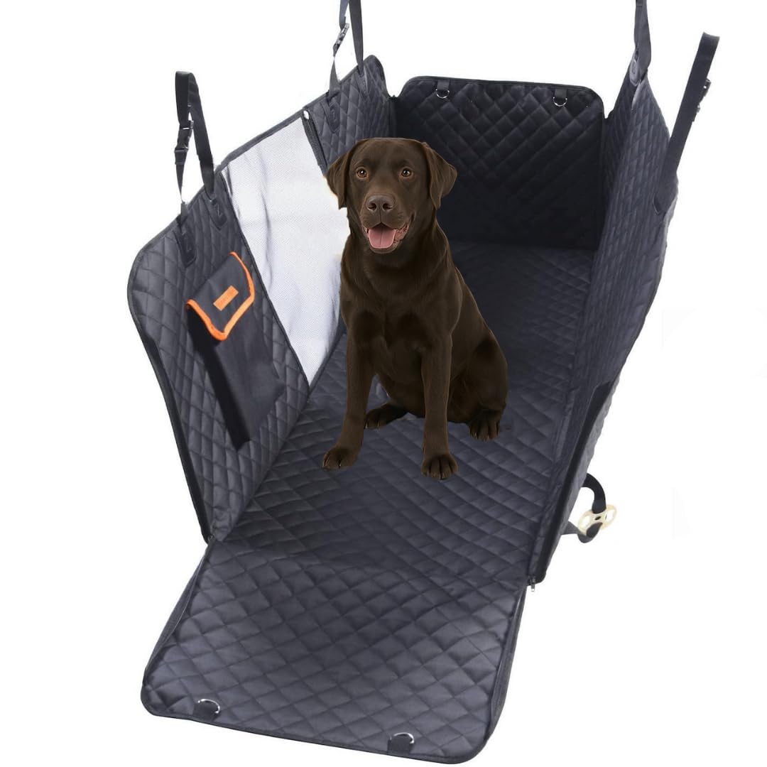 Fashion Valley Dog Car Seat Cover Dog Hammock for Cars Back Seat with Anchors, Side Flaps Pocket & Poo Bags Covers for Dogs Back Seats Cover with Side Protections & Mesh Visual Window