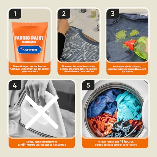 7 Artists Peinture Textile Blanche Perlé 60 ml – Peinture Tissu Permanente pour Vêtements, Chaussure et Cuir | Peintures pour Textiles, Jean & Sneakers | Fabric Paint Lavable pour Coton, Polyester – vue 6