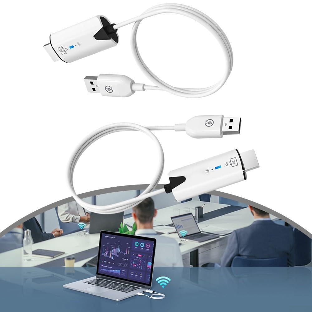 Trasmettitore e ricevitore wireless, estensione video 1080p a 60 Hz con portata di 40 m, mirroring dello schermo plug-and-play per laptop da PC a proiettore monitor TV, bianco (lo stesso schermo)