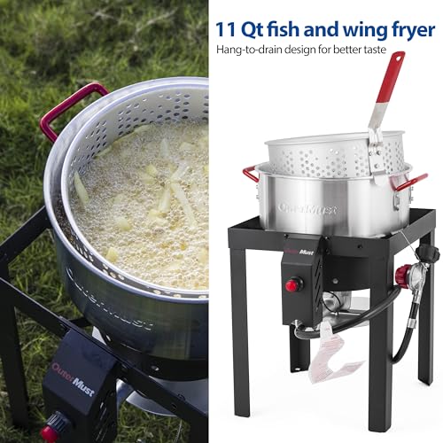 Image of OuterMust Turkey Fryer Pot with Basket and Burner Set, Outdoor 10 Qt Fish Fryer with 50,000 BTU Burner Seafood Boil Pot Ideal for Cooking Turkey, Crawfish, Crab and French Fries