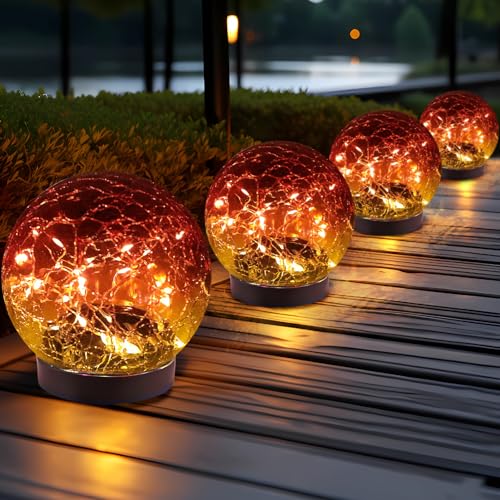 JKIMK Solar Globe Lights Outdoor Waterproof - Cracked Glass Ball Lights for Garden, Patio, Yard, Lawn and Backyard Decor - Decorative Orbs for Outside