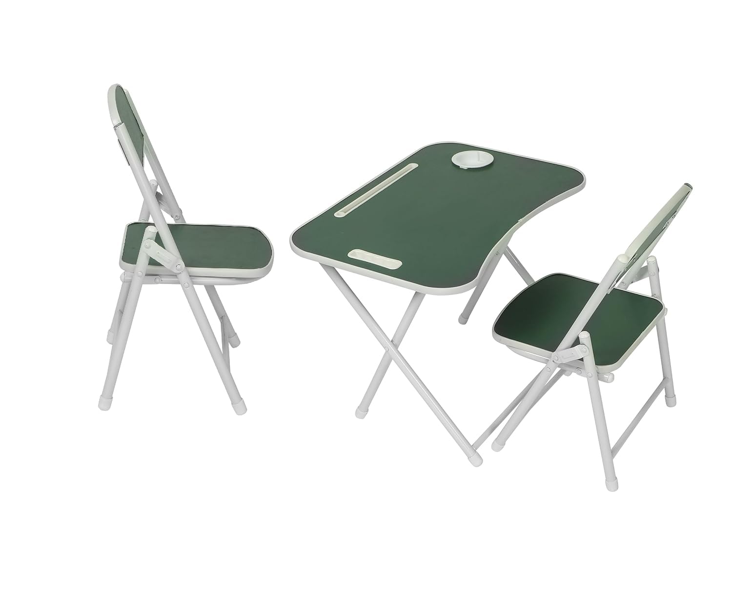 The Tickle Toe Kids Foldable Study Table and Chair Set | 1 Table + 2 Chairs | MDF & Metal Frame | Dark Green | Age 2-5 Years | Learning Desk | Space Saving | Made in India