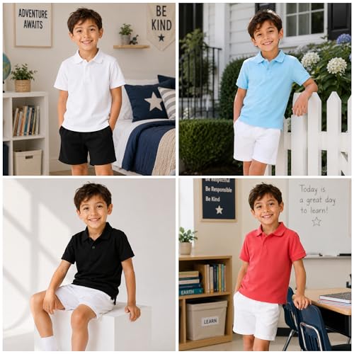 Image of Mud Kingdom Boys Polo Shirt Short Sleeve School Uniform Pique Polo Summer