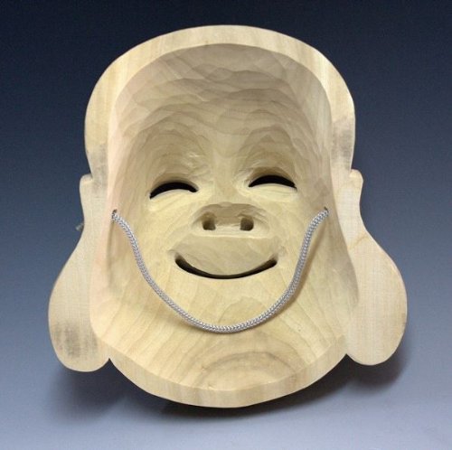 お面（木彫　笑い面）　③ お面（木彫 笑い面） ③ - メルカリ