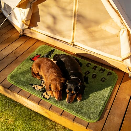 Percozzi Camp Dog Bath Rugs Happy Camper Mat for RV Dry Bath, Dachshund Absorbent Bath Mat with Tent & Forest Indoor Mats Non Slip TPR Backing Medium to Large RV 27.5 x 17.7 Inches — view 5