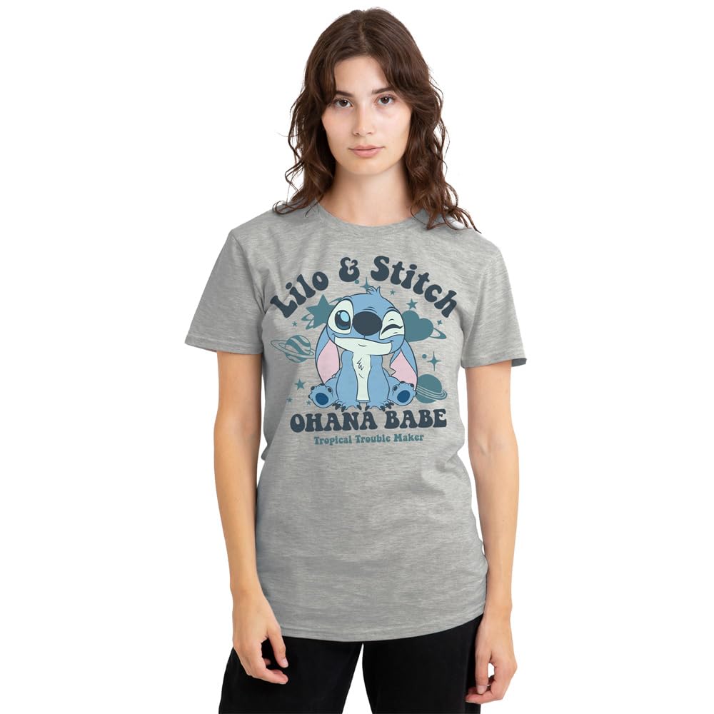 Lilo and Stitch Ohana Babe T-Shirt - Heather Grey - Cotton - Size M