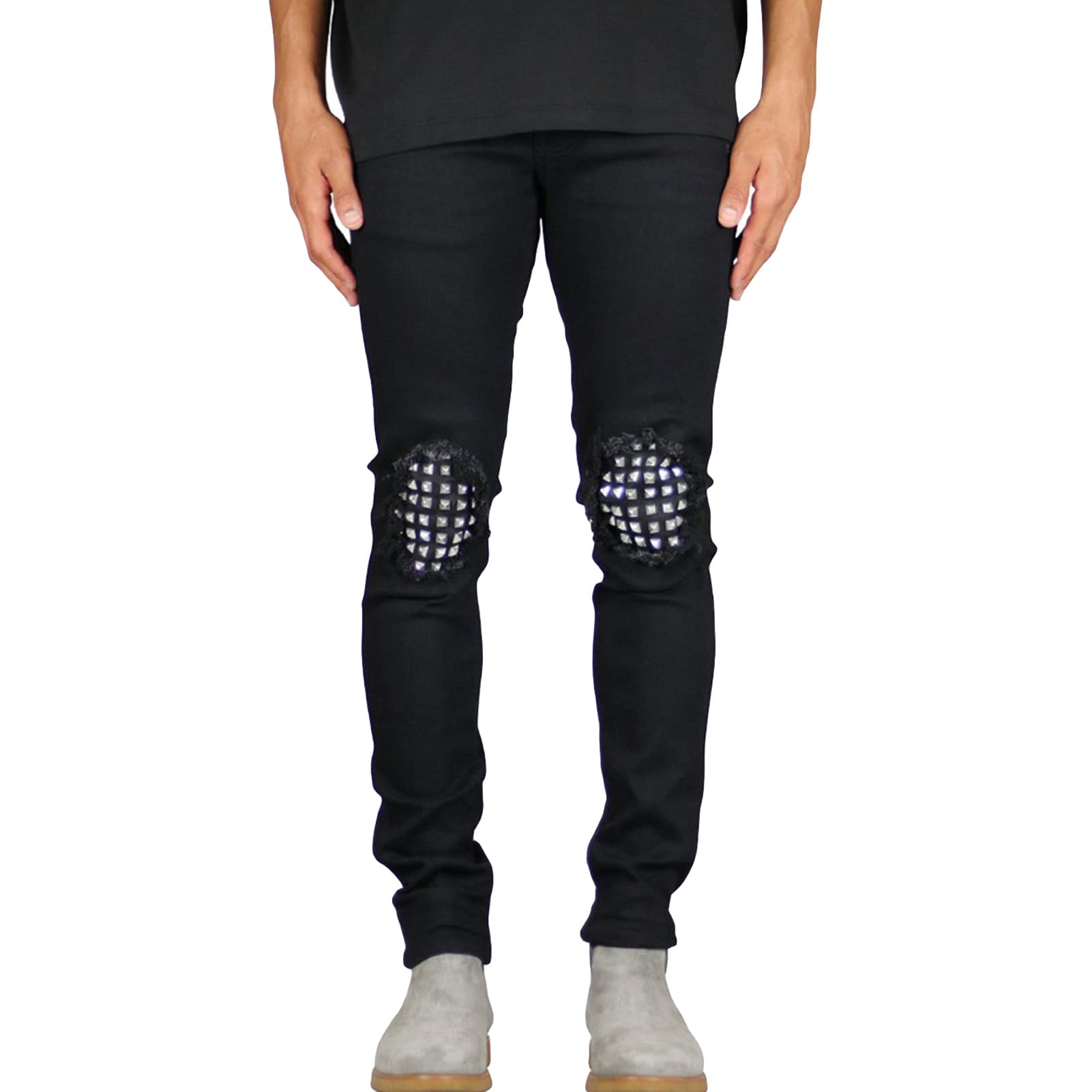 Maiyifu-GJ Men's Ripped Destroyed Hip Hop Jeans Distressed Skinny Slim Fit Biker Denim Pants Punk Gothic Tapered Leg Jean (Black,29)