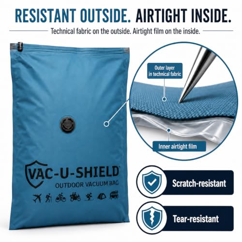 Image of Lavatelli Vac-u-Shield Vacuum bags for clothes, cabin luggage organizer & travel accessories. Premium space saver bag for travelling, anti-scratch. Medium 56x40 cm, Set of 2, Teal Blue
