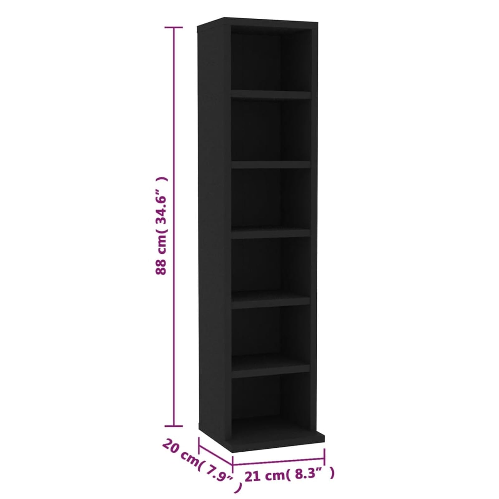 Mobile Porta CD Nero 21x20x88 cm in Legno Multistrato, Scaffalatura per CD