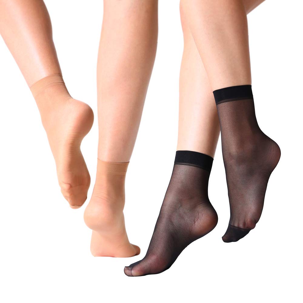 MANZI 12 Pairs Nylon Pantyhose Socks Ankle Sheer Hosiery, Natural/Black, One Size - Image 4 thumbnail
