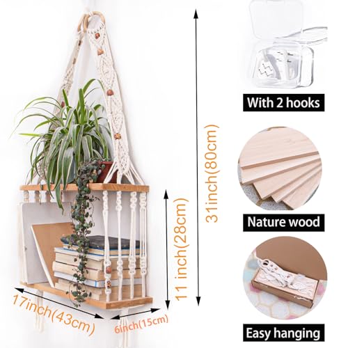 TENEWEE Boho Wall Hanging Shelves for Modern Minimalist Home - Image 3