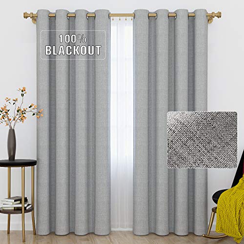 GRALI-DECOR 100% Blackout Curtains for Living Room, Thermal Insulated Noise Reducing Drapes with Grommet, Home Decorating for Door/Patio (1 Pair, 52" x 84", Light Grey)