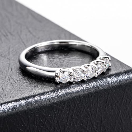 Moissanite Wedding Band 3MM D Color VVS1 Clarity Lab Created Diamond Anniversary Rings 14K White Gold Plated 5 Stone Promise Rings for Mom Wife Jewelry Gifts3