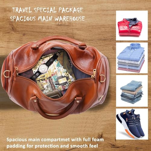 Image of RICHSIGN Leather Accessories 24 litres Duffle Bags for Men Travel (Weight-1 KG /1000 GR)(Dimension = H- 12 x L- 20 x W- 8 Inch) (U TAN)