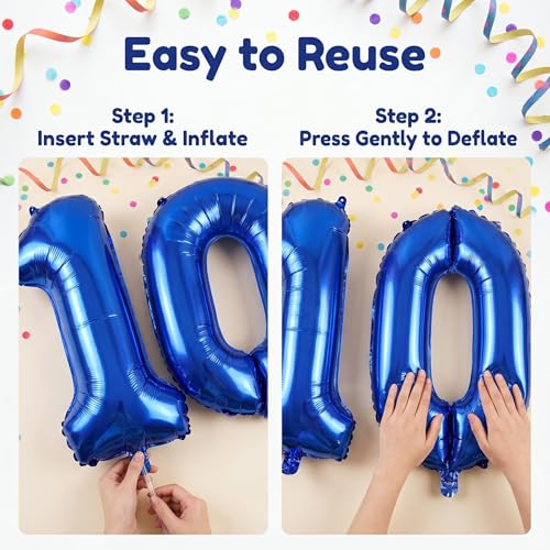 Image of Number 10 Balloon Foil Mylar Balloons for Birthday Party Decoration (Navy Blue, 32 Inch)