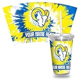 Rico Industries NFL Football Los Angeles Rams Metallic Tie Dye 16oz Personalized Metallic Tumbler W/Straw - Team Colored Travel Tumbler - Keeps Drinks Cold or Hot- Reusable Straw Included