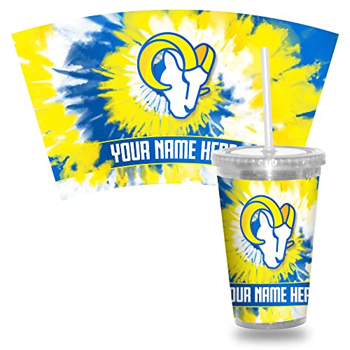 Rico Industries NFL Football Los Angeles Rams Metallic Tie Dye 16oz Personalized Metallic Tumbler W/Straw - Team Colored Travel Tumbler - Keeps Drinks Cold or Hot- Reusable Straw Included