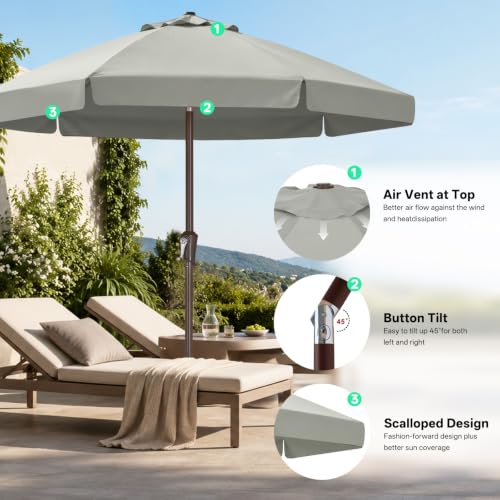 Image of ABCCANOPY 7.5ft Scalloped Patio Umbrella, Outdoor Table Umbrella with Tilt and Crank, Fiberglass Ribs Deck Umbrella for Patio, Pool, Garden, Picnic (Light Gray)