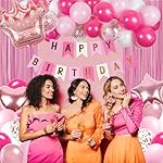 Hot Pink Birthday Decorations for Women with White Hot Light Pink Balloons Banner Fringe Curtains for 21st 25th 27th 30th 35th 40th 50th 60th Happy Birthday Decorations - Image 4