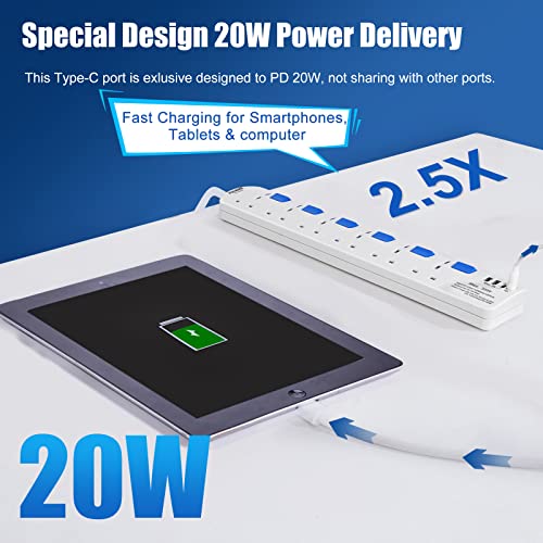 SE UKASE Extension Lead withUSB-C PD port,Fast Charging, 6 Way Plug Sockets with Individual Switches USB and Type C - Image 3
