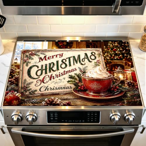 Image of Vintage Christmas Stove Top Cover for Electric Stove, Holiday Mat
