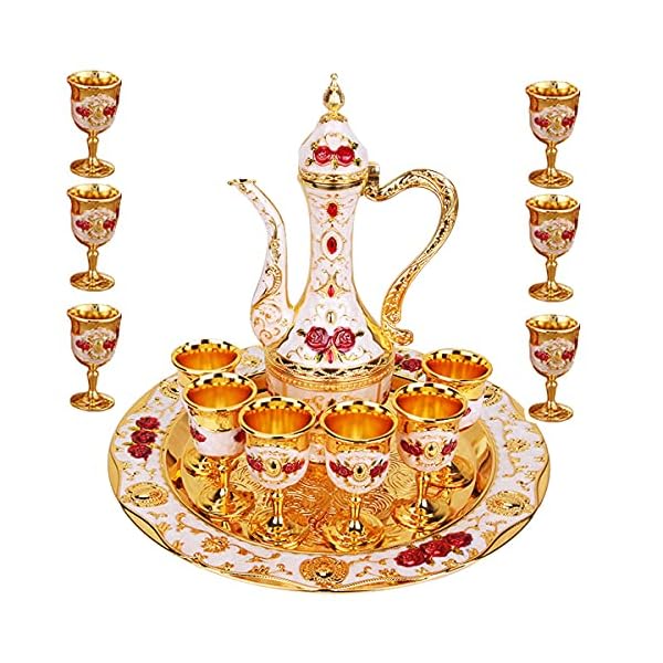 GODNOEI Vintage Metal Turkish Coffee Pot Set Turkish Tea Set with 6