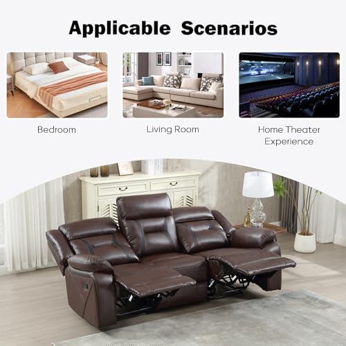 Image of EBELLO Faux Leather Manual Reclining Sofa, 3 Seat Recliner Sofa Chair, Couch Furniture for Living Room, Furniture, Meeting Room, Dark Brown (3 Seat Sofa)