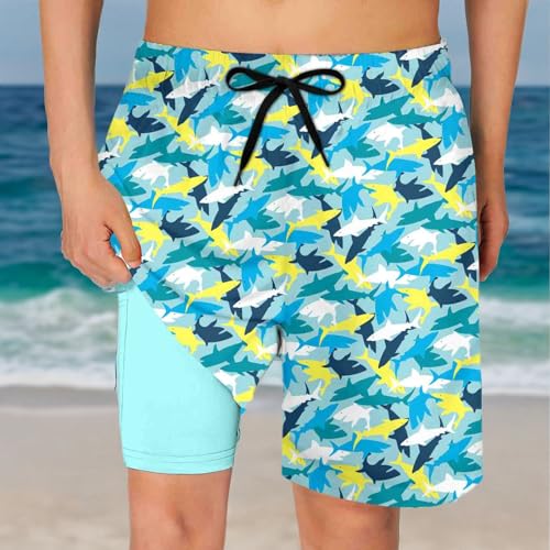 Image of Cozople Boys Swim Trunks Compression Liner Swim Shorts Quick Dry Bathing Suit with Boxer Brief Swimwear 2-20T