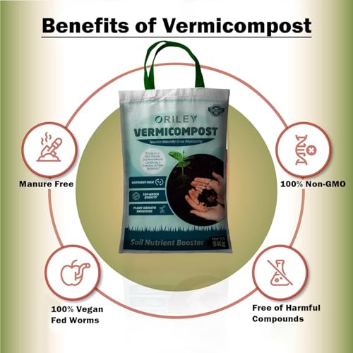 Image of ORILEY Organic 5 Kg Vermicompost 100% Natural Khaad Fertilizer for Plants & Vegetables Nutrient-Rich Cow Dung Based Earthworm Manure Compost Improves Plant Health, Water Retention & Soil Quality