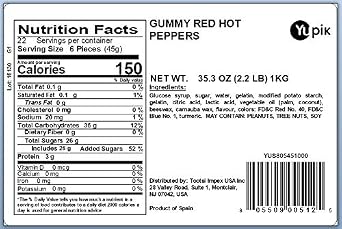 Yupik Gummy Red Peppers, 2.2 lb (35.2 oz), Gluten-Free, Cherry Flavored, Soft & Chewy, Colorful Gummies, Fun Treat, Sweet Candy, Delicious Snack, Ideal for Gifting, Holidays & Decorating