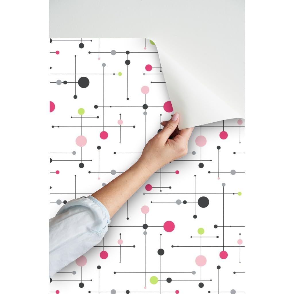 Spoonflower Removable Peel & Stick Wallpaper – Mid Century Pink Retro Dots Pattern | Self-Adhesive Wall Decor 24" X 108" Roll