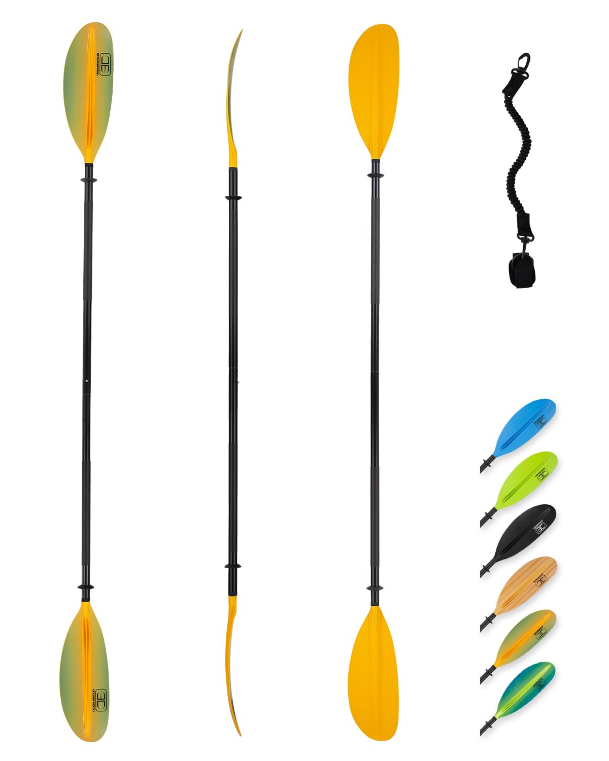 OCEANBROAD Kayak Paddle 86in/218cm, 90.5in/230cm, 95in/241cm Alloy Shaft Kayaking Boating Canoeing Oar with Paddle Leash