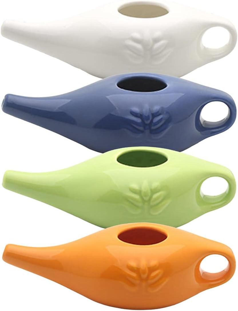 Pot de nettoyage de nez en céramique 250 ml, étanche, bec verseur pour le rinçage nasal, lavage du nez, homme et femme, blanc