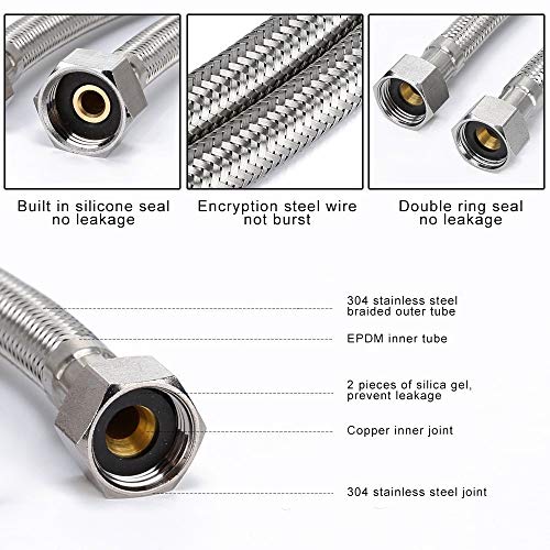 Image of Marcoware Stainless Steel Braided Connection Pipe with Easy-Grip Tightening Nut | Tool-Free Installation For Water Heater Geyser /Wash Basin /Kitchen Sink & Toilet Flush, 1 /2 inch Thread Size, Pack of 2