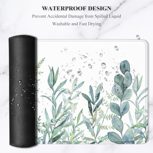 Auhoahsil Desk Pad, XL Extended Large Gaming Mouse Pad 31.5 x 11.8 Inch, Waterproof Mousepad with Stitched Edges, Non-Slip Computer Keyboard Laptop Mat for Women Men Office Work, Minimalist Art Leaves