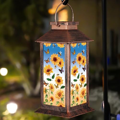 Solar Lantern Outdoor Waterproof Sunflower Butterfly Garden Decor Birthday Gifts