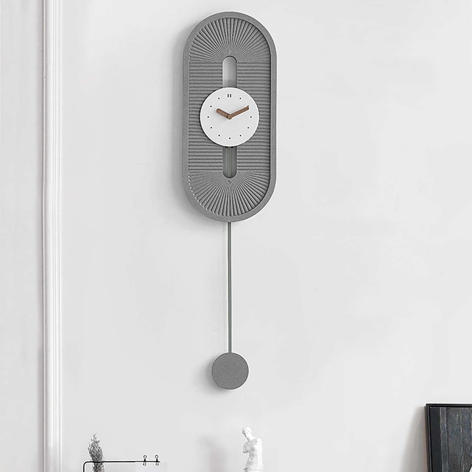 Reloj de Pared con Péndulo, Esfera Ecológica y Manecillas de Nogal Reloj de Pared, Silencioso Reloj de Decoración Moderna para Sala de Estar Dormitorio Oficina, Gris (Gris)