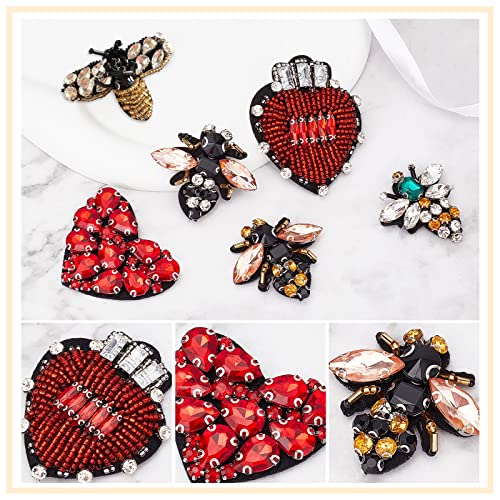 GORGECRAFT 6 Pieces Beaded Rhinestone Patches Heart Bee Shape Crystal Applique Sewing Fabric Patches for Jeans Jackets Clothes Shoes Scrapbooking Handbag DIY Decoration Crafts - Image 4